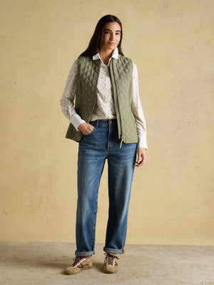 Joules Minx Khaki Sage Green Showerproof Diamond Quilted Gilet