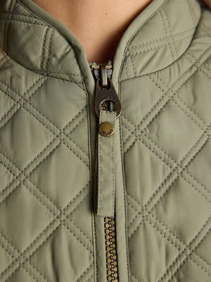 Joules Minx Khaki Sage Green Showerproof Diamond Quilted Gilet