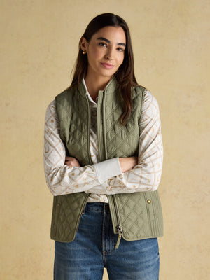 Joules Minx Khaki Sage Green Showerproof Diamond Quilted Gilet