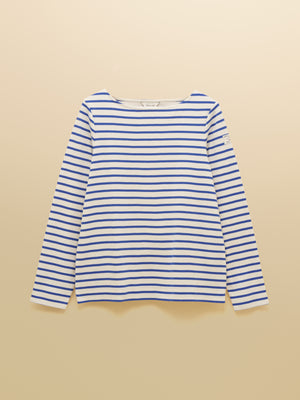 Joules Harbour Cream/Blue Boat Neck Long Sleeve Breton Stripe Top