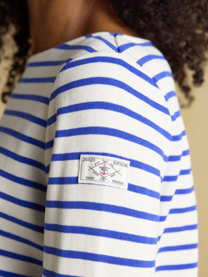 Joules Harbour Cream/Blue Boat Neck Long Sleeve Breton Stripe Top
