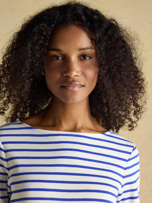 Joules Harbour Cream/Blue Boat Neck Long Sleeve Breton Stripe Top