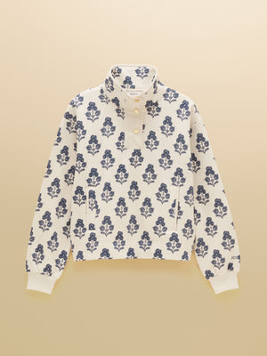 Joules Lulworth Cream Foulard Print Popper Funnel Neck Sweatshirt
