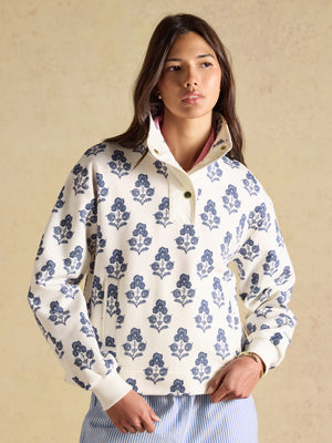 Joules Lulworth Cream Foulard Print Popper Funnel Neck Sweatshirt