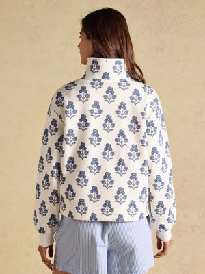 Joules Lulworth Cream Foulard Print Popper Funnel Neck Sweatshirt