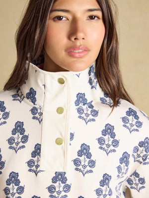 Joules Lulworth Cream Foulard Print Popper Funnel Neck Sweatshirt
