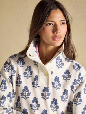 Joules Lulworth Cream Foulard Print Popper Funnel Neck Sweatshirt