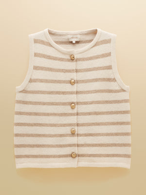 Joules Holly Cream & Oat Striped Button Through Knitted Vest