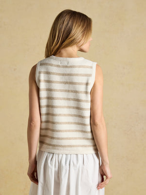 Joules Holly Cream & Oat Striped Button Through Knitted Vest