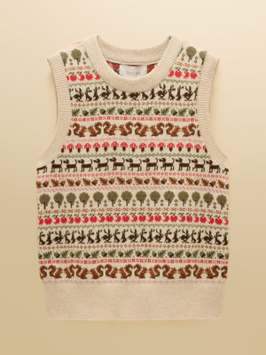 Joules Oatmeal Orchard Cotton Blend Crew Neck Knitted Vest