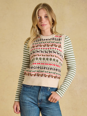 Joules Oatmeal Orchard Cotton Blend Crew Neck Knitted Vest