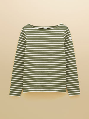 Joules Harbour Khaki Marl & Cream Stripe Long Sleeve Striped Boat Neck Harbour Breton Top