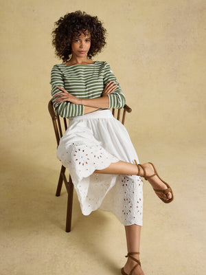 Joules Harbour Khaki Marl & Cream Stripe Long Sleeve Striped Boat Neck Harbour Breton Top