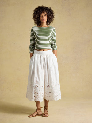 Joules Harbour Khaki Marl & Cream Stripe Long Sleeve Striped Boat Neck Harbour Breton Top