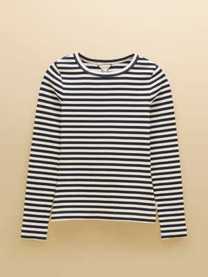 Joules Sophie Navy Striped Long Sleeve Ribbed Fitted T-Shirt