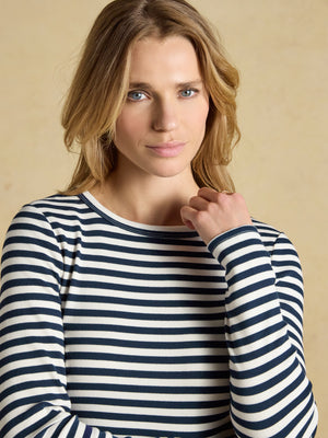 Joules Sophie Navy Striped Long Sleeve Ribbed Fitted T-Shirt