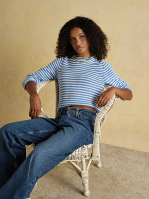 Joules Skye Blue & White Striped Cotton Crew Neck Jumper
