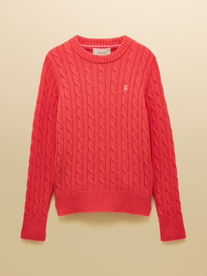 Joules Classic Cable Red Cotton Crew Neck Jumper
