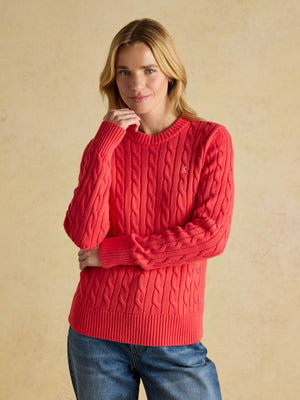 Joules Classic Cable Red Cotton Crew Neck Jumper