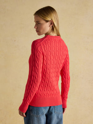 Joules Classic Cable Red Cotton Crew Neck Jumper