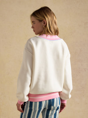 Joules Cream Cotton Rich Embroidered Sporty Varsity Sweatshirt