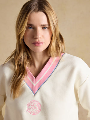 Joules Cream Cotton Rich Embroidered Sporty Varsity Sweatshirt