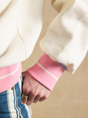 Joules Cream Cotton Rich Embroidered Sporty Varsity Sweatshirt