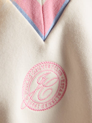 Joules Cream Cotton Rich Embroidered Sporty Varsity Sweatshirt