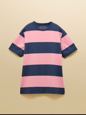 Joules Rugby Club Pink & Blue Striped Crew Neck Cotton T-Shirt