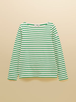 Joules Harbour Cream/Green Boat Neck Long Sleeve Breton Stripe Top