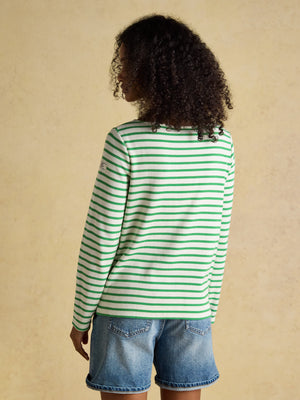 Joules Harbour Cream/Green Boat Neck Long Sleeve Breton Stripe Top