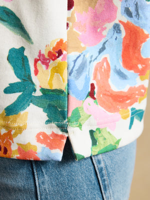 Joules Harbour White Artist Floral Printed Boat Neck Breton Top