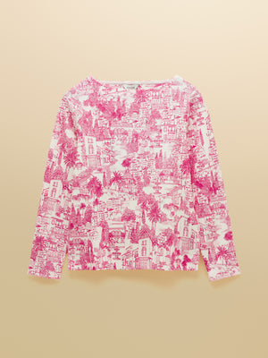 Joules Harbour Pink City Toile Boat Neck 100% Cotton Printed Top