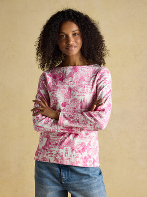 Joules Harbour Pink City Toile Boat Neck 100% Cotton Printed Top
