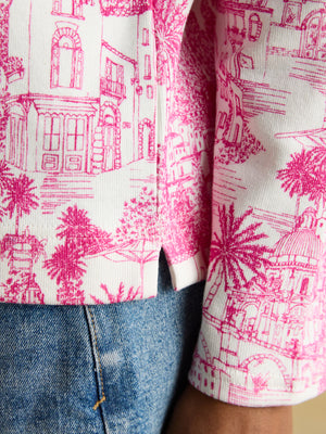 Joules Harbour Pink City Toile Boat Neck 100% Cotton Printed Top