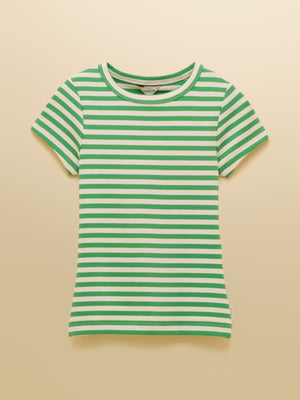 Joules Sophie Green Striped Short Sleeve Ribbed Fitted T-Shirt