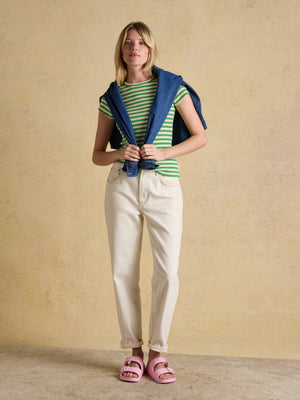 Joules Sophie Green Striped Short Sleeve Ribbed Fitted T-Shirt