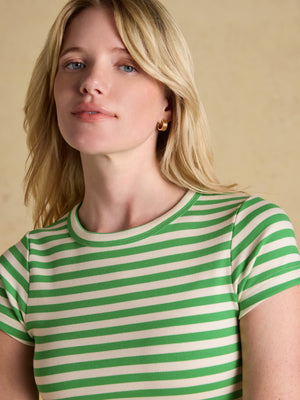Joules Sophie Green Striped Short Sleeve Ribbed Fitted T-Shirt