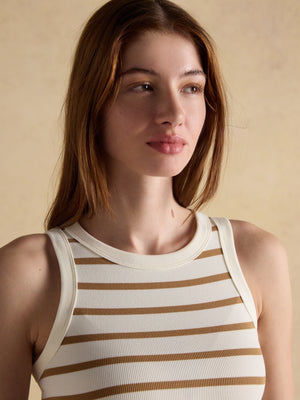 Joules Sofia Tan Stripe Ribbed Cotton Rich Jersey Vest