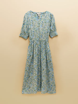Joules Adele Green Ditsy V-Neck Short Sleeve Midi Dress