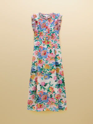 Joules Samantha White Multi Artist Floral Woven Maxi Dress