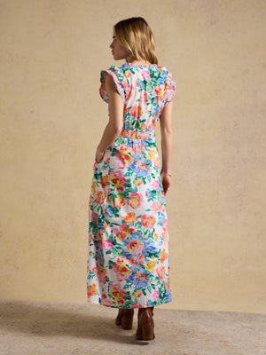 Joules Samantha White Multi Artist Floral Woven Maxi Dress