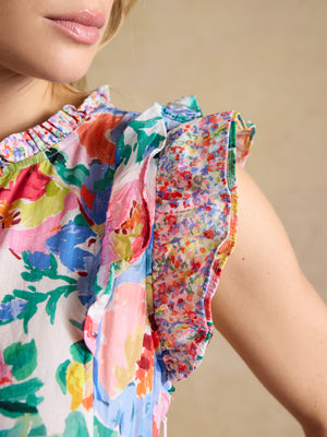 Joules Samantha White Multi Artist Floral Woven Maxi Dress