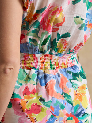 Joules Samantha White Multi Artist Floral Woven Maxi Dress