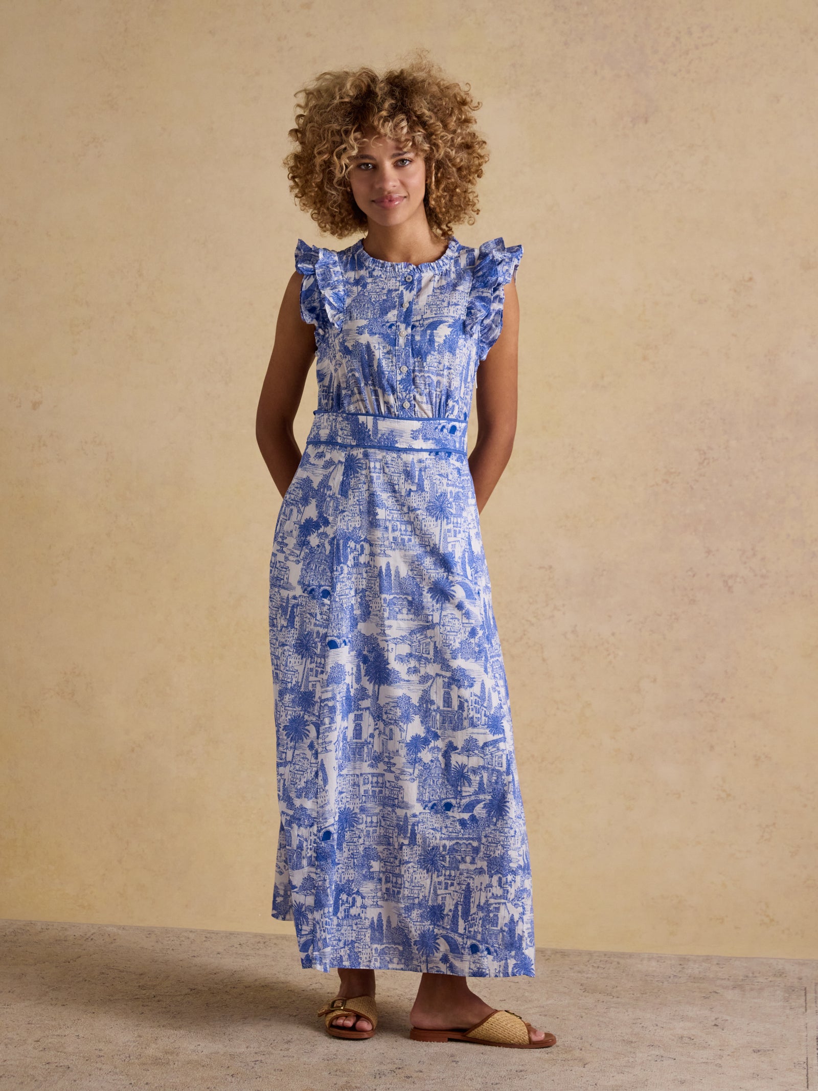 Joules Samantha Blue/White Toile Woven Maxi Dress