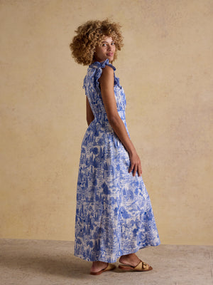 Joules Samantha Blue/White Toile Woven Maxi Dress