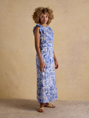 Joules Samantha Blue/White Toile Woven Maxi Dress