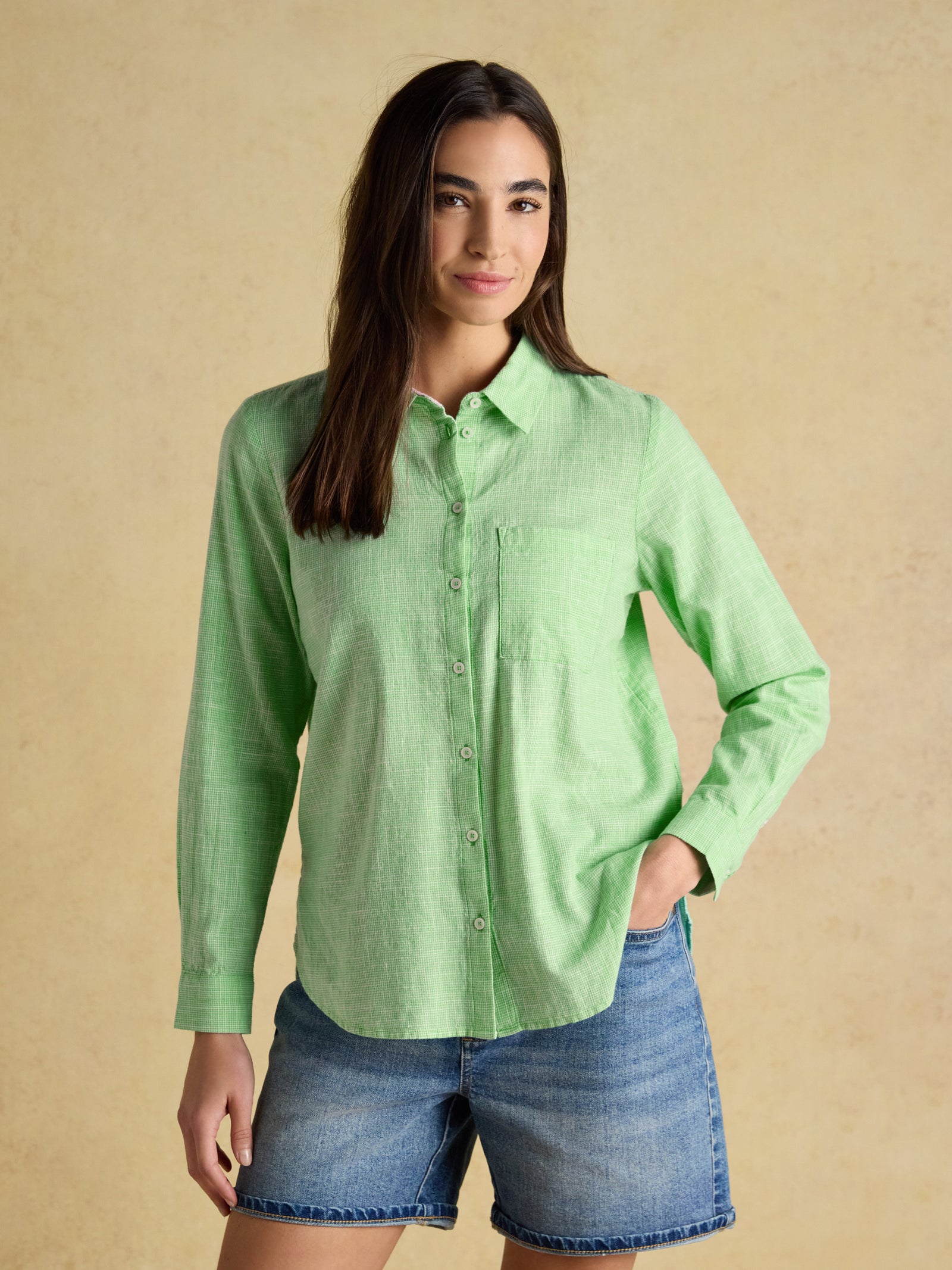 Joules Ida Green Long Sleeve Cotton Shirt
