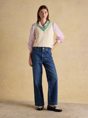 Joules Deuce Cream Cotton Cable Knit Cricket Vest