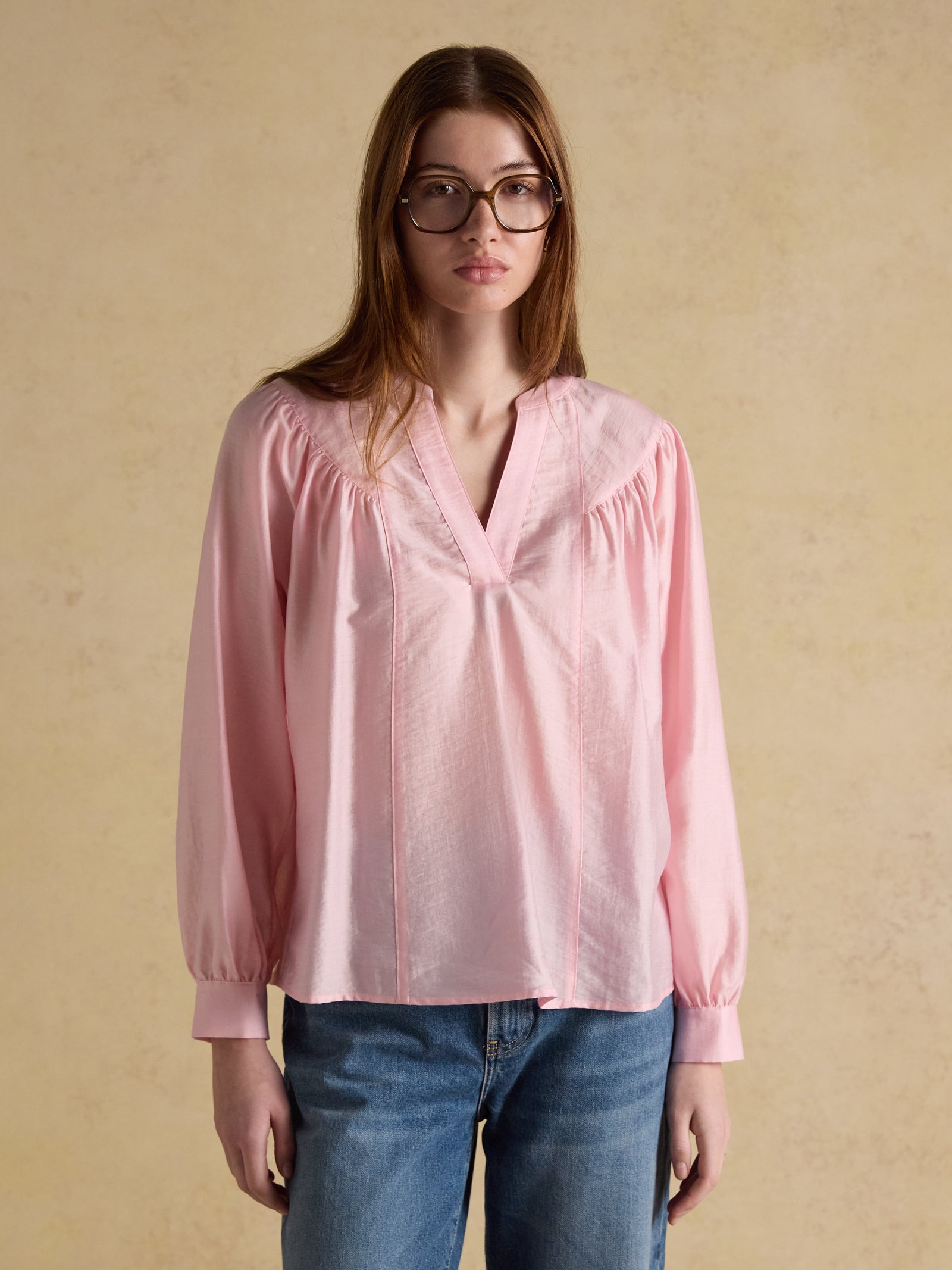 Joules Rose Pink Long Sleeve V-Neck Blouse